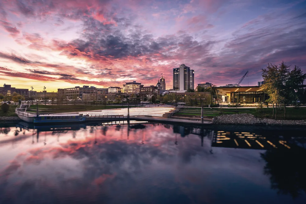 Promenade Park in Fort Wayne at dusk