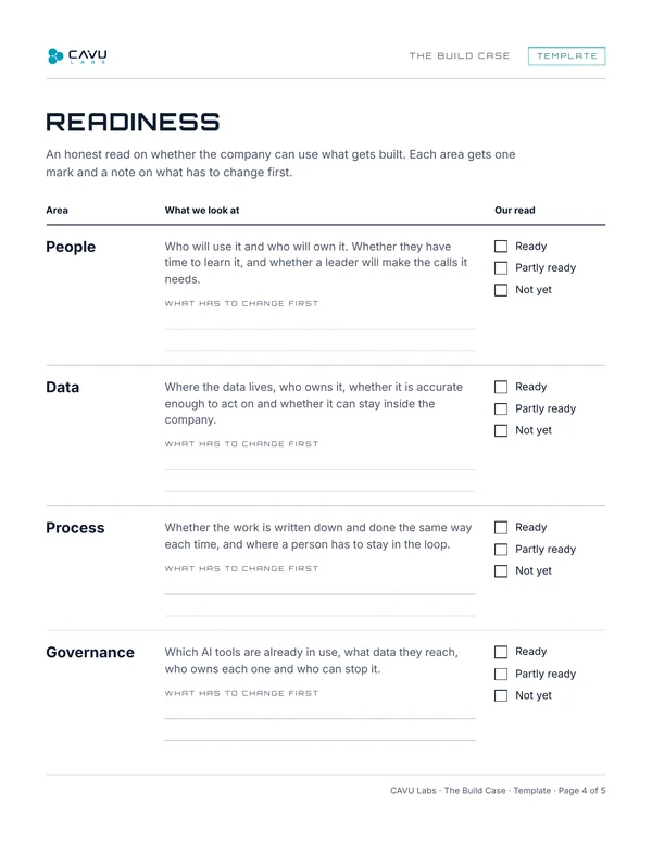 The Build Case readiness template